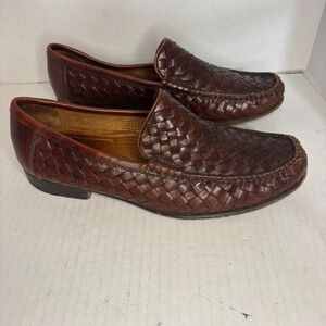 ALLEN EDMONDS MENS MESSINA BROWN LEATHER WOVEN LOAFERS DRESS SHOES SZ 9.5 wide